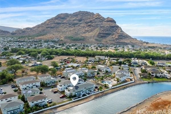 aerial view of a water and mountain view