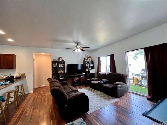 87-176 Maipalaoa Rd Unit C8, Waianae, HI 96792 - living area with hardwood / wood-style floors and ceiling fan