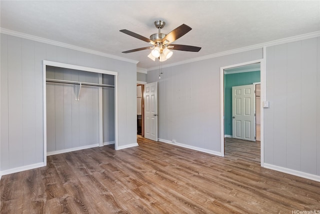 1328 Hele St, Kailua, HI 96734 - unfurnished bedroom featuring wood finished floors, ornamental molding, a closet, ceiling fan, and baseboards