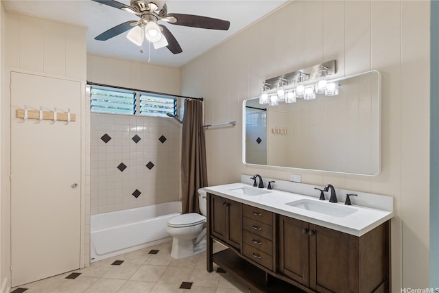 1328 Hele St, Kailua, HI 96734 - full bath featuring shower / bath combo, tile patterned floors, toilet, double vanity, and ceiling fan