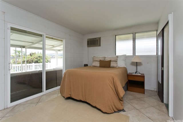 1548 Piikea St, Honolulu, HI 96818 - bedroom featuring light tile patterned floors, a wall mounted AC, access to outside, and multiple windows
