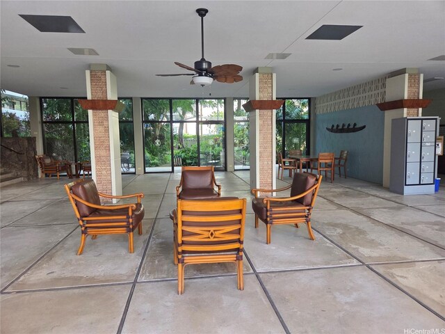 view of patio / terrace with a ceiling fan and outdoor dining area