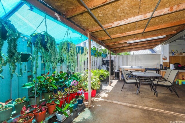 view of patio featuring outdoor dining area