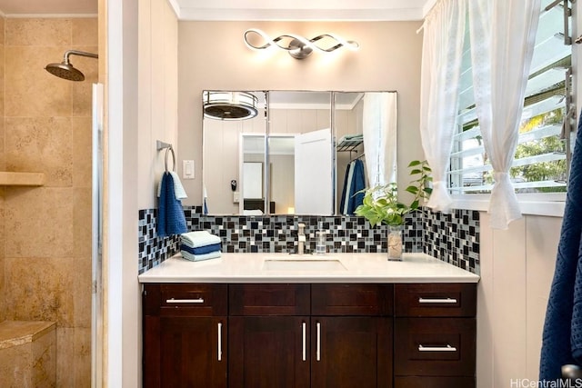 49 Pilipu Pl, Kailua, HI 96734 - bathroom with vanity, tiled shower, and tasteful backsplash
