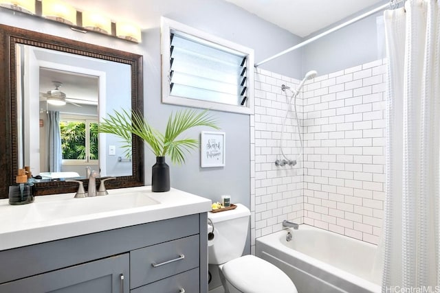 49 Pilipu Pl, Kailua, HI 96734 - bathroom with toilet, vanity, shower / bath combo with shower curtain, and a ceiling fan