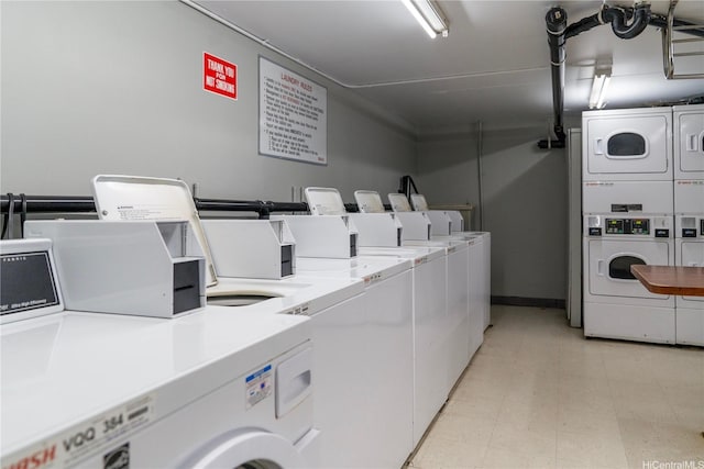 2888 Ala Ilima St Unit 512, Honolulu, HI 96818 - shared laundry room featuring washing machine and dryer, stacked washing machine and dryer, and light flooring