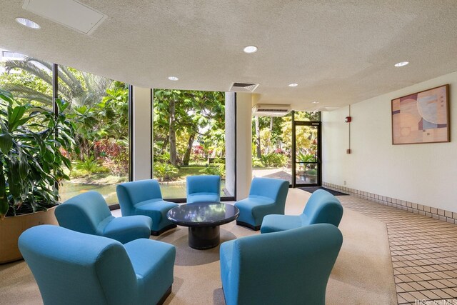 300 Wai Nani Way Unit 1902, Honolulu, HI 96815 - common area with recessed lighting, a wall of windows, and a textured ceiling