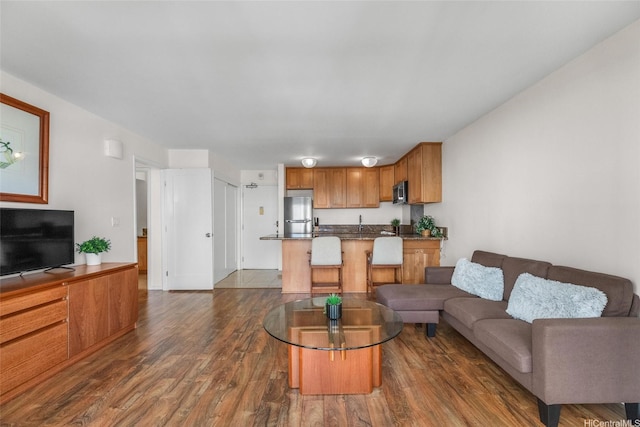living area with dark wood-style flooring