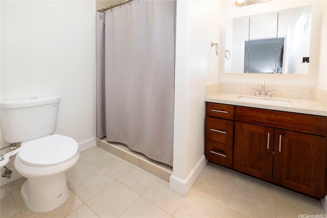 87-1720 Farrington Hwy Unit 23, Waianae, HI 96792 - bathroom featuring toilet, vanity, baseboards, a shower with shower curtain, and tile patterned flooring