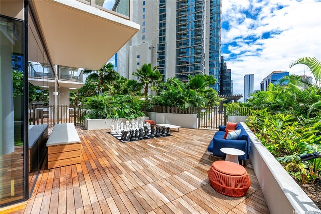 1388 Kapiolani Blvd Unit 2702, Honolulu, HI 96814 - wooden deck with a view of city