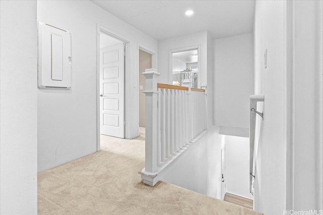 91-3390 Maohiohi Loop, Ewa Beach, HI 96706 - hallway featuring an upstairs landing, carpet, electric panel, and recessed lighting
