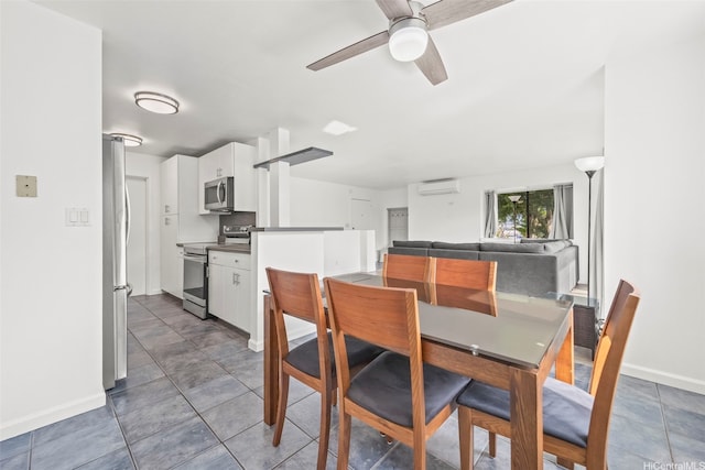 46-010 Aliikane Pl Unit 211, Kaneohe, HI 96744 - dining space with a wall unit AC, ceiling fan, baseboards, and light tile patterned floors