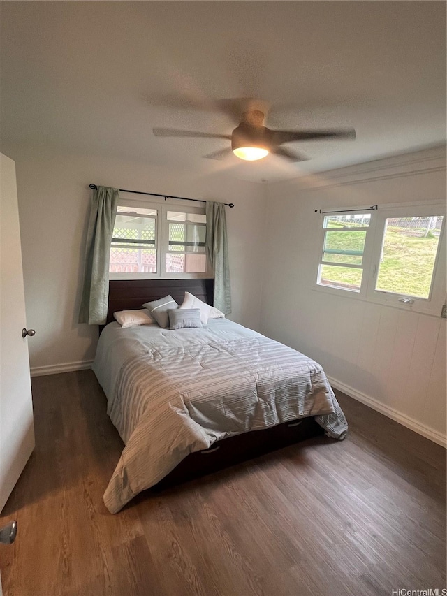 45-342 Lehuuila St, Kaneohe, HI 96744 - bedroom with baseboards, wood finished floors, and ceiling fan