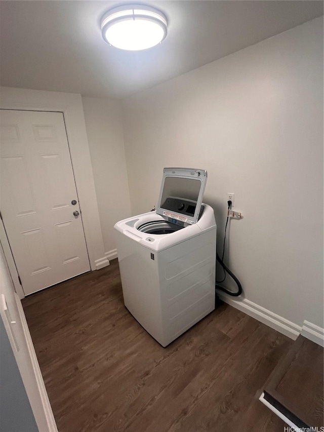 45-342 Lehuuila St, Kaneohe, HI 96744 - clothes washing area with washer / dryer, dark wood-type flooring, and baseboards