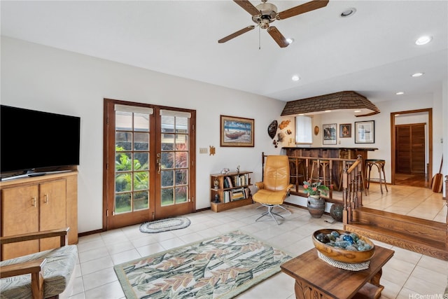 18 Dole Rd, Wahiawa, HI 96786 - living area featuring french doors, a ceiling fan, recessed lighting, tile patterned flooring, and baseboards