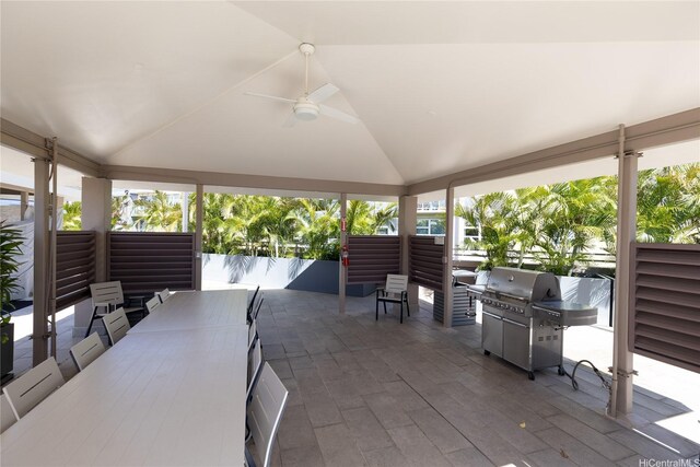 415 S St Unit 2902, Honolulu, HI 96813 - view of patio / terrace with a ceiling fan, outdoor dining area, and grilling area