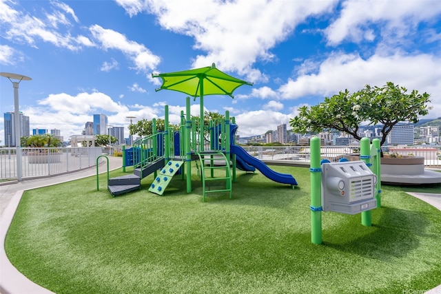 community playground with a view of city