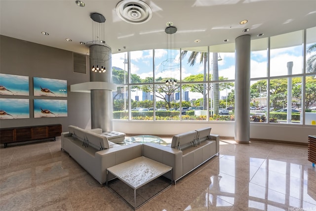 community lobby with recessed lighting