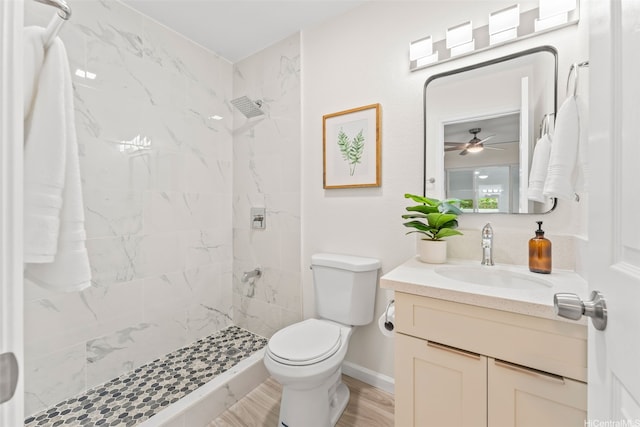 47-599 Alawiki St, Kaneohe, HI 96744 - full bath with a tile shower, toilet, vanity, and a ceiling fan