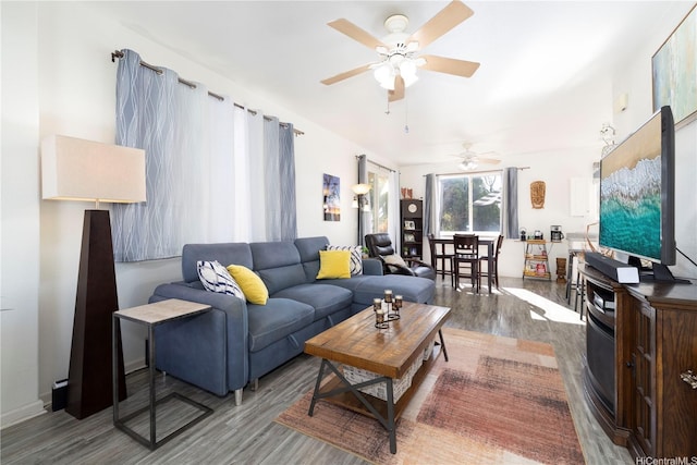 92-7049 Elele St Unit 29, Kapolei, HI 96707 - living room with wood finished floors and ceiling fan