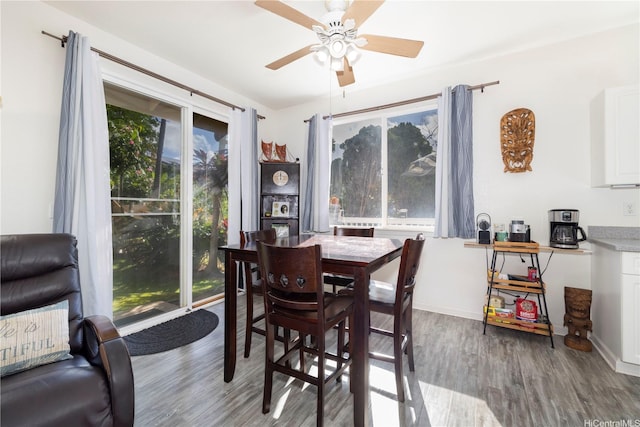 92-7049 Elele St Unit 29, Kapolei, HI 96707 - dining space featuring wood finished floors, a ceiling fan, and baseboards