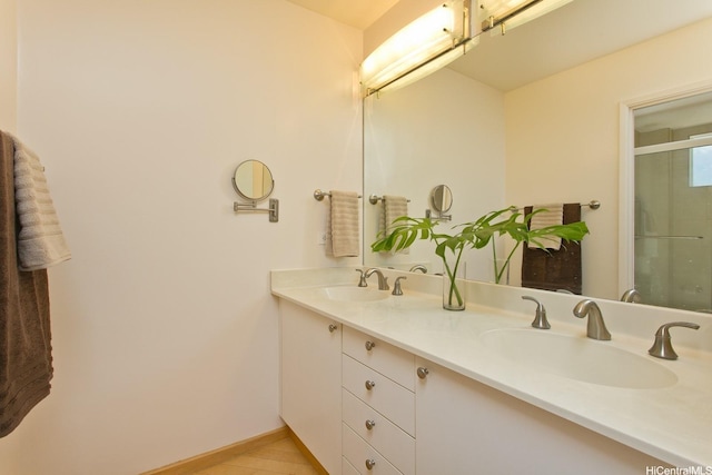 725 Kapiolani Blvd Unit 2901, Honolulu, HI 96813 - full bath featuring double vanity, a shower with door, and baseboards