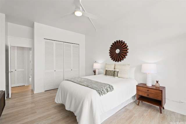 500 University Ave Unit Ph6, Honolulu, HI 96826 - bedroom with a closet, light wood-style floors, and a ceiling fan