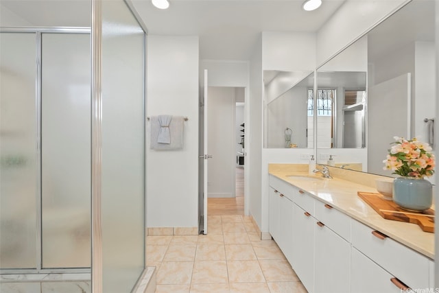 500 University Ave Unit Ph6, Honolulu, HI 96826 - bathroom featuring a shower stall, vanity, and tile patterned flooring