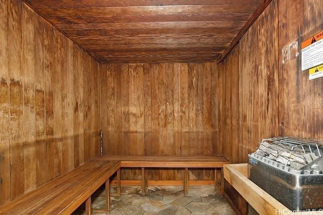 2888 Ala Ilima St Unit 1508, Honolulu, HI 96818 - sauna / steam room featuring wood ceiling, wood walls, and stone finish floors