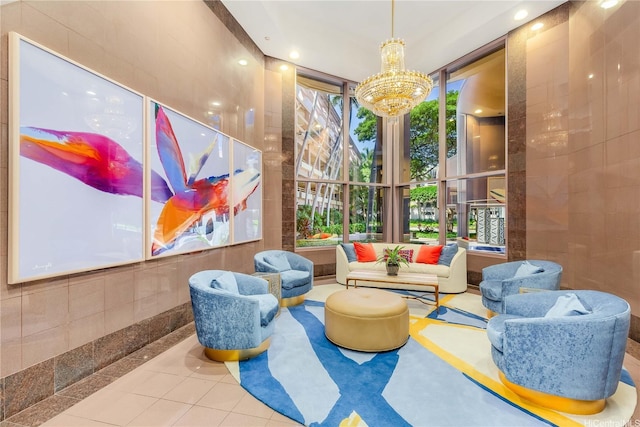 425 S St Unit 403, Honolulu, HI 96813 - common area with tile walls, a wall of windows, and recessed lighting