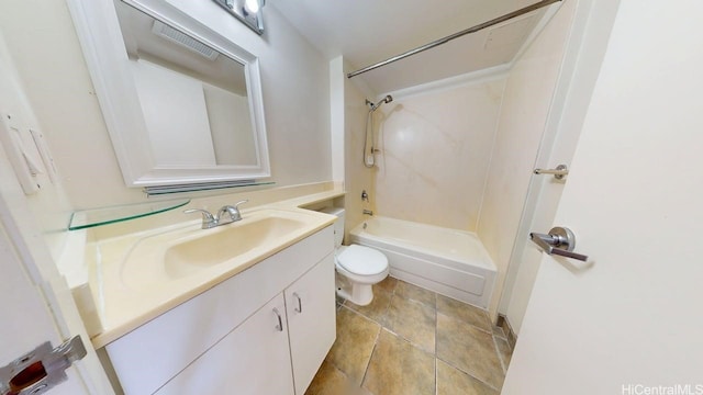 bathroom with shower / bath combination, vanity, and toilet