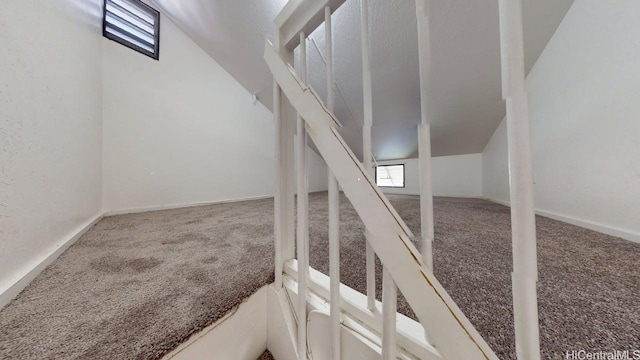 staircase featuring carpet flooring and plenty of natural light