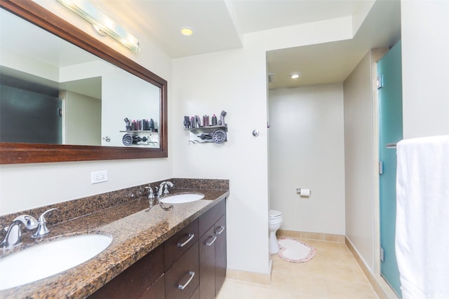 1837 Kalakaua Ave Unit 1102, Honolulu, HI 96815 - full bathroom featuring baseboards, toilet, double vanity, tile patterned floors, and recessed lighting