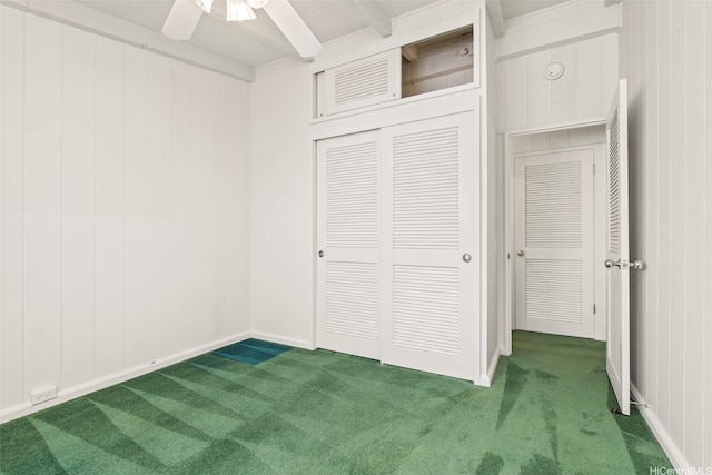 622 Pamaele St, Kailua, HI 96734 - unfurnished bedroom featuring carpet flooring, beamed ceiling, a closet, a ceiling fan, and baseboards