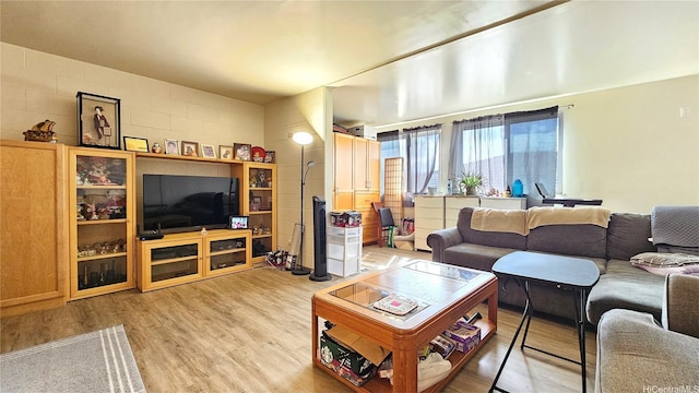 2122 Lime St Unit 307, Honolulu, HI 96826 - living area with light wood-style flooring and concrete block wall