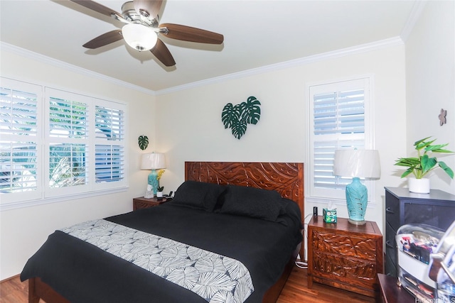 91-1173 Pekau St, Ewa Beach, HI 96706 - bedroom with wood finished floors, ornamental molding, and ceiling fan