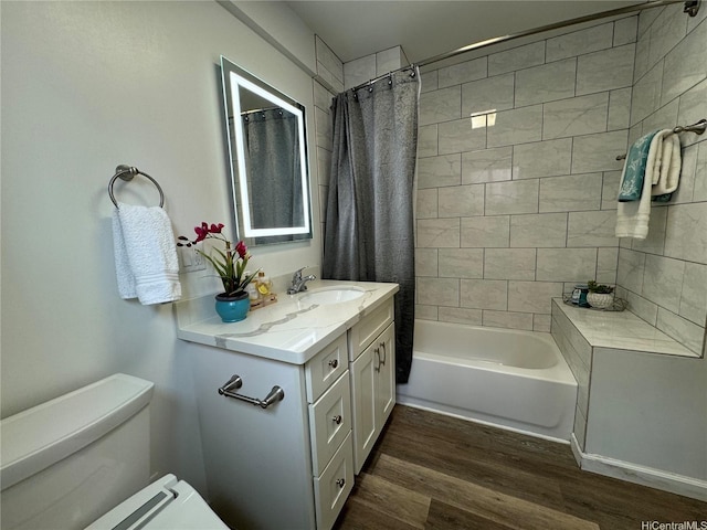 410 Nahua St Unit 302, Honolulu, HI 96815 - full bathroom with wood finished floors, vanity, shower / tub combo with curtain, and toilet
