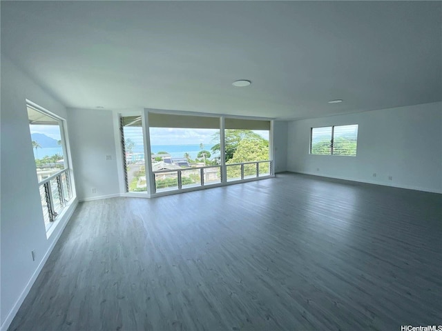 47-218 Kamehameha Hwy, Kaneohe, HI 96744 - unfurnished room featuring dark wood-style flooring, baseboards, and a wall of windows