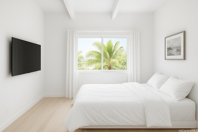 51-470 Lihimauna Rd, Kaaawa, HI 96730 - bedroom featuring beam ceiling, wood finished floors, and baseboards