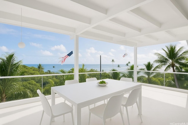 51-470 Lihimauna Rd, Kaaawa, HI 96730 - sunroom featuring beam ceiling, a water view, and plenty of natural light
