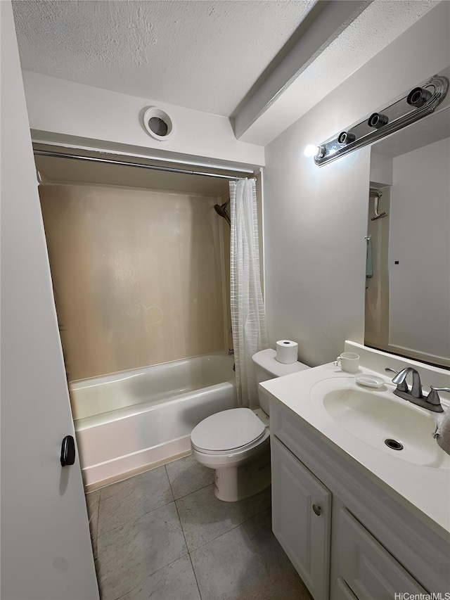 1778 Ala Moana Blvd Unit 1502, Honolulu, HI 96815 - bathroom featuring shower / bath combo, vanity, toilet, tile patterned floors, and a textured ceiling