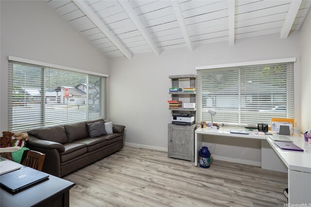 7549 Puumahoe Pl, Honolulu, HI 96825 - home office featuring light wood-style floors, baseboards, and wood ceiling