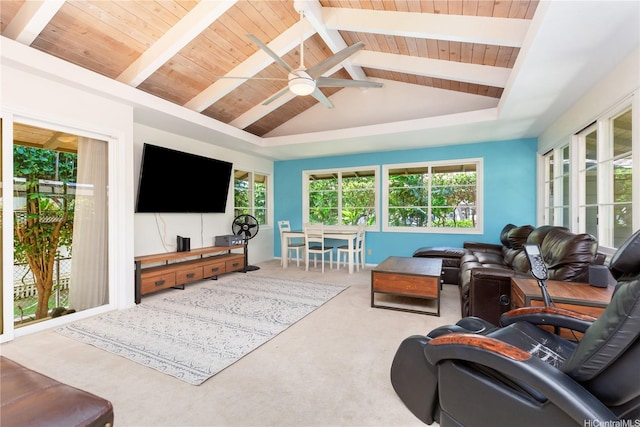 3115 Kaunaoa St, Honolulu, HI 96815 - living area with carpet floors, a ceiling fan, and wood ceiling