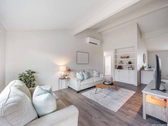 45-812 Kupohu St, Kaneohe, HI 96744 - living area with an AC wall unit, wood finished floors, and built in shelves