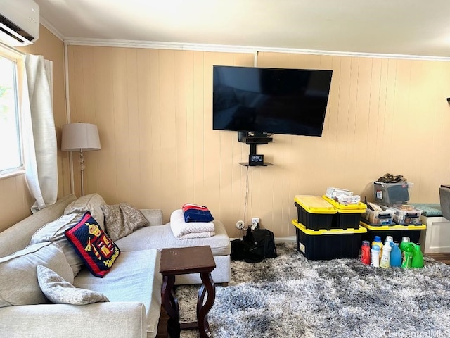 1023 Kapahulu Ave Unit 1, Honolulu, HI 96816 - living area featuring a wall mounted AC and crown molding