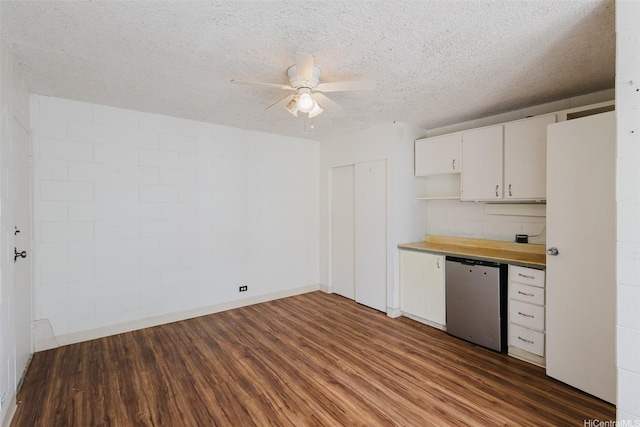 2509 Ala Wai Blvd Unit 804, Honolulu, HI 96815 - kitchen featuring stainless steel dishwasher, dark wood-style flooring, a ceiling fan, open shelves, and white cabinets