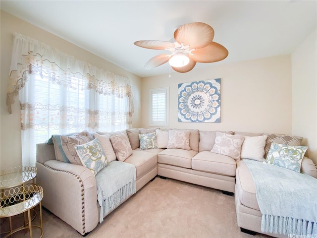 91-1775 Waiaama St, Ewa Beach, HI 96706 - living area featuring light colored carpet and ceiling fan