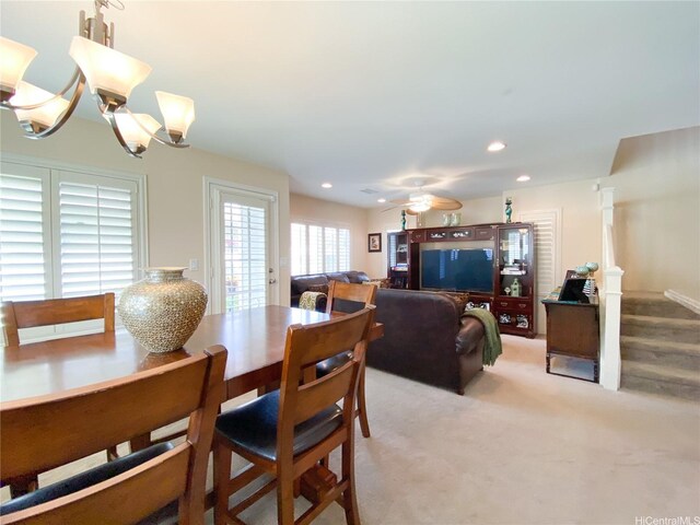 91-1775 Waiaama St, Ewa Beach, HI 96706 - dining area with stairs, ceiling fan, a chandelier, and recessed lighting