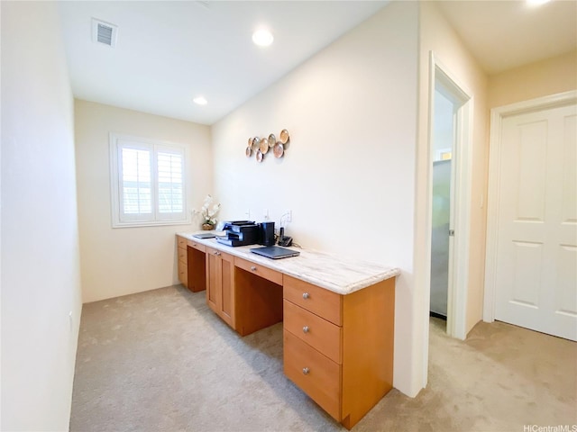 91-1775 Waiaama St, Ewa Beach, HI 96706 - office area featuring light carpet, recessed lighting, and built in desk