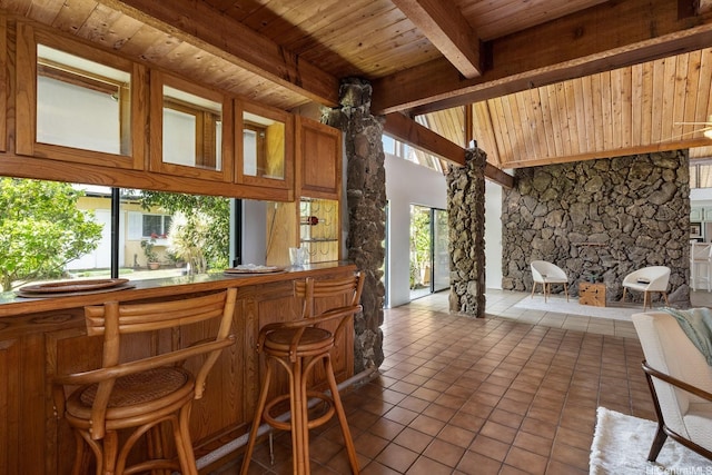 337 Wanaao Rd, Kailua, HI 96734 - indoor dry bar featuring wooden ceiling with exposed beams and tile patterned flooring